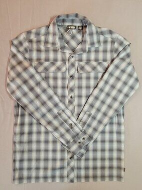 Eastern Mountain Sports Men’s Button Up Long Sleeve Blue Plaid Shirt Size Small.